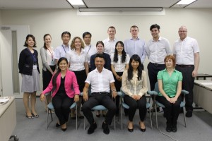 AJET Chair Kay Makishi (front row, left) at the Spring 2014 AJET Opinion Exchange Meeting in Tokyo, June 2014. (Courtesy of CLAIR)