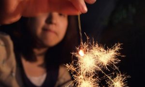 man with Japanese sparkler