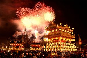 shrine festival with fireworks